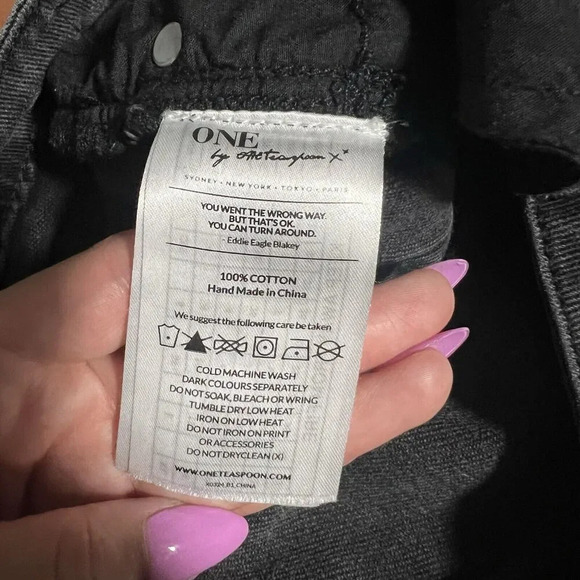 One X One Teaspoon Women Low Waist Freebird Distressed Denim Jeans Black Size 26 - Picture 9 of 9